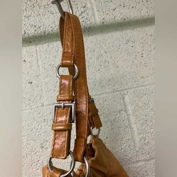 ASOS Leather Bag Purse Tan Ruched Bohemian Chic - Picture 8 of 17